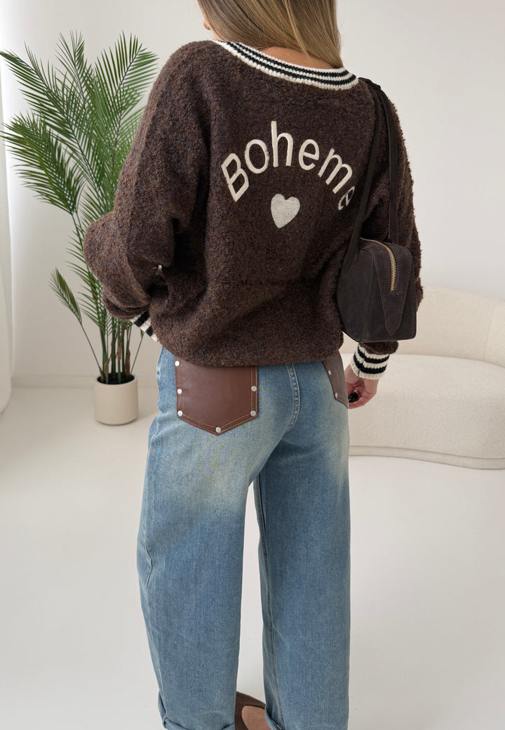 Calvyre-Paris | Blouson bomber Bohème en maille de laine mélangée marron
