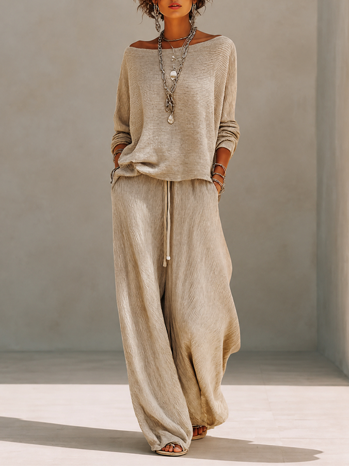 Calvyre-Paris | Amélie | Ensemble pull à col bateau et pantalon large