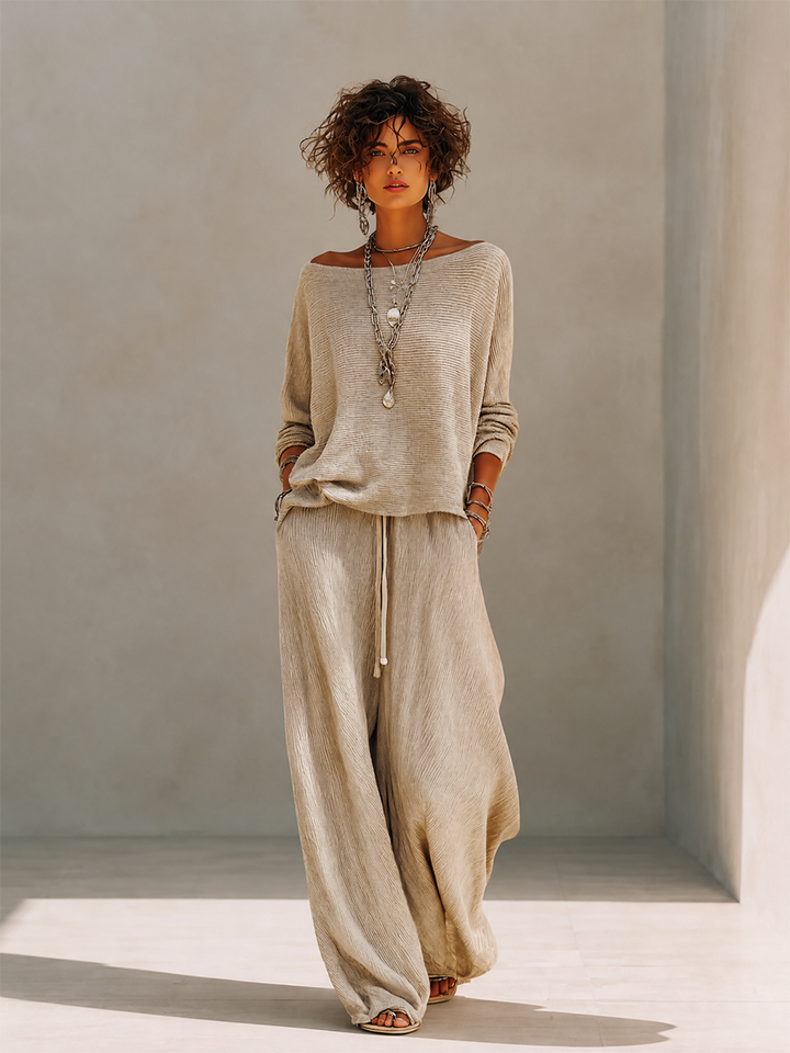 Calvyre-Paris | Amélie | Ensemble pull à col bateau et pantalon large