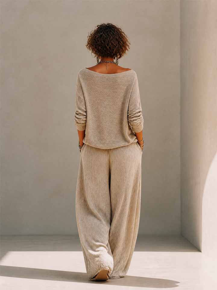 Calvyre-Paris | Amélie | Ensemble pull à col bateau et pantalon large