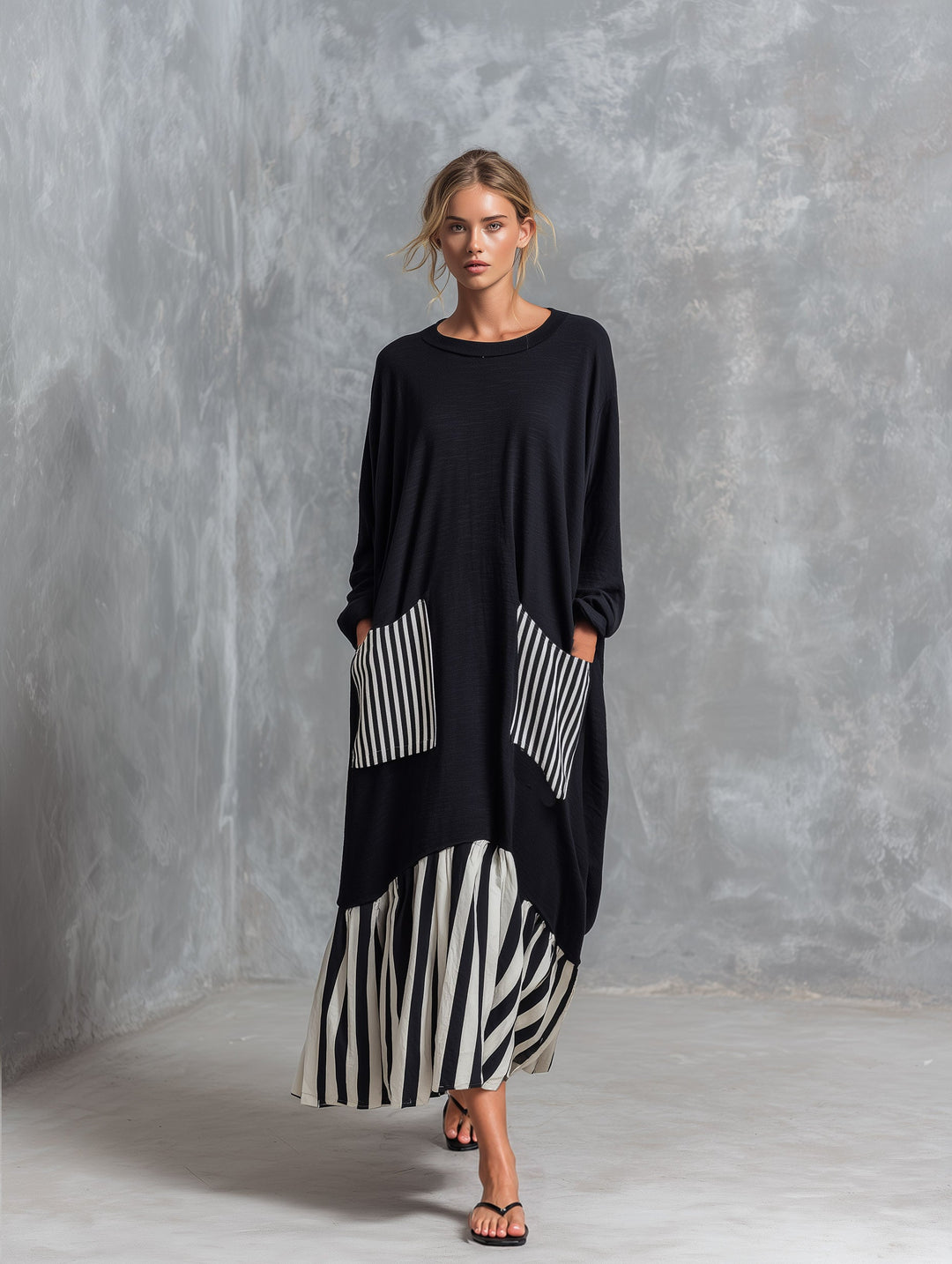 Calvyre-Paris | Sylvie | Robe longue ample en coton à détails patchwork