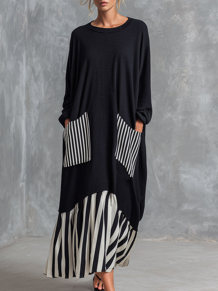 Calvyre-Paris | Sylvie | Robe longue ample en coton à détails patchwork
