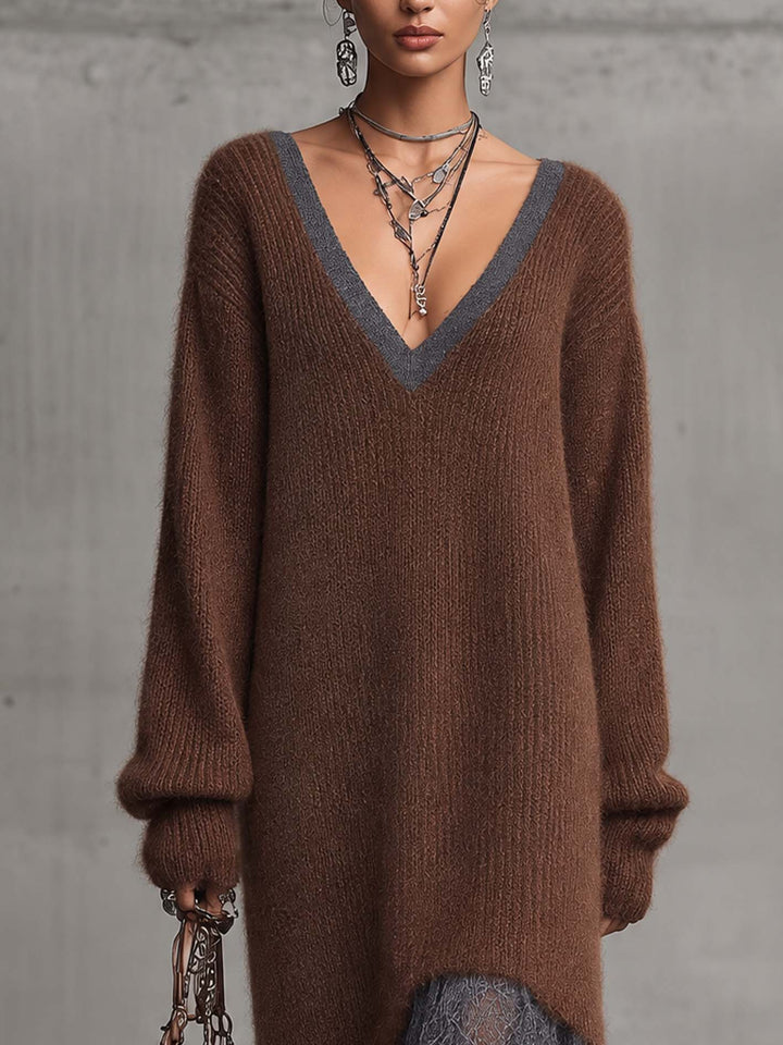 Calvyre-Paris | Florence | Robe midi en maille de mohair mélangé et dentelle