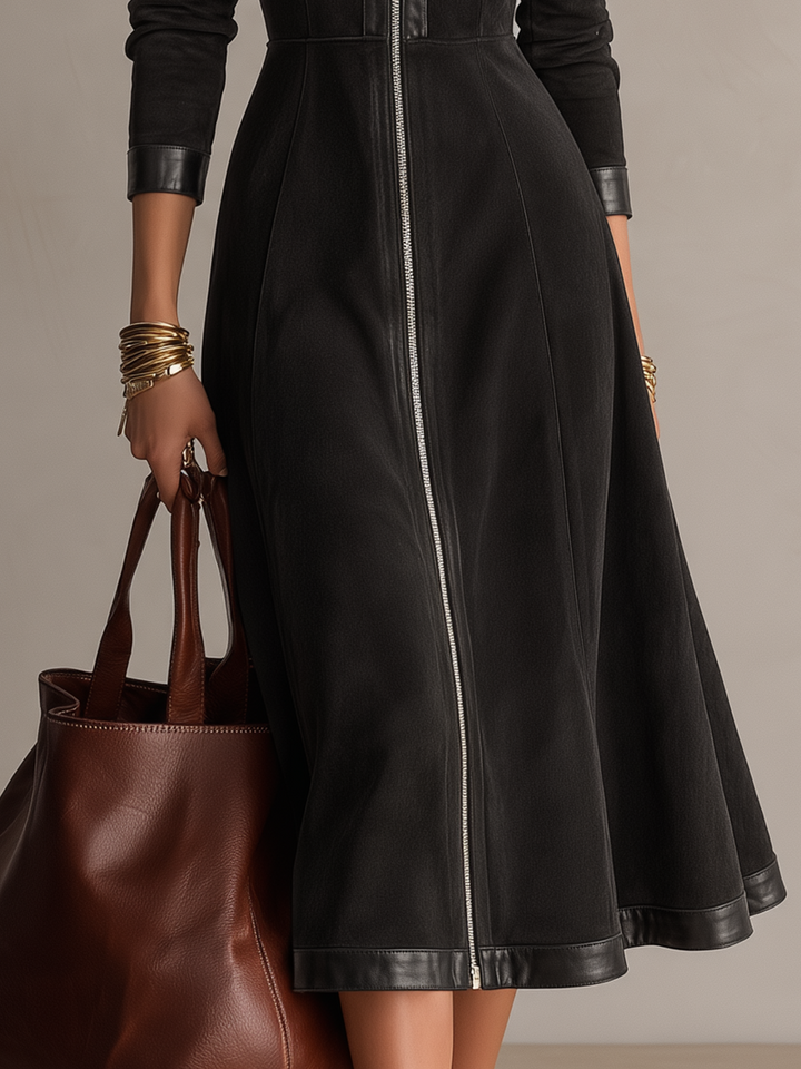 Calvyre-Paris | Camille | Robe midi à empiècements en similicuir