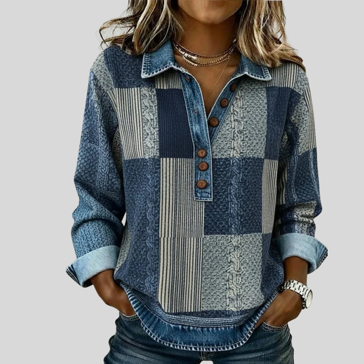 Calvyre-Paris | Pull Patchwork Effet Denim pour Femme Sylvie