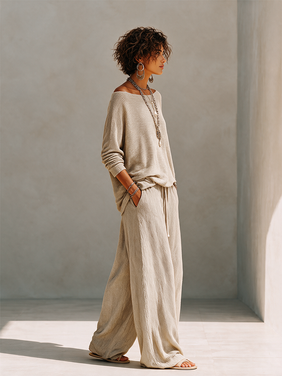 Calvyre-Paris | Amélie | Ensemble pull à col bateau et pantalon large