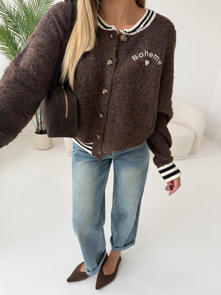 Calvyre-Paris | Blouson bomber Bohème en maille de laine mélangée marron