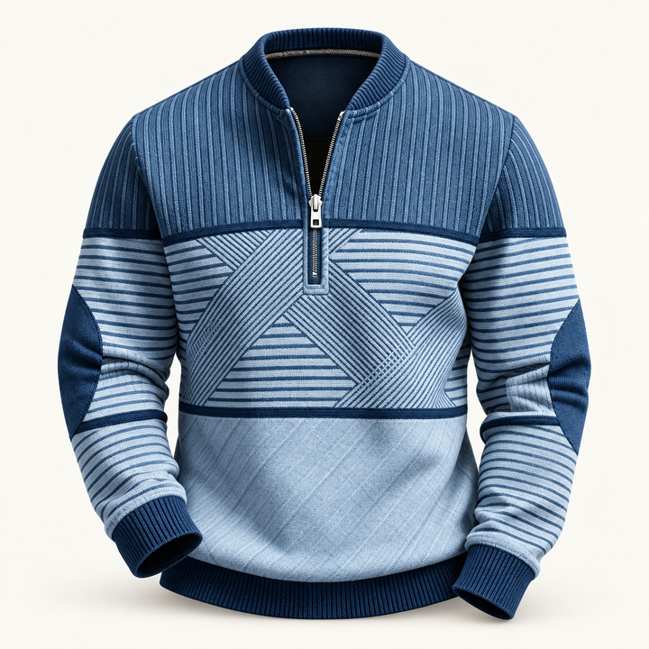 Gaspard - pull à col zippé bleu sur fond clair
