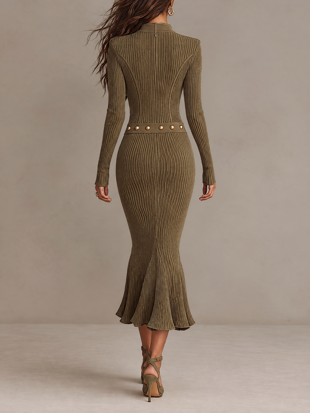 Calvyre-Paris | Martine | Robe midi côtelée zippée à ourlet sirène