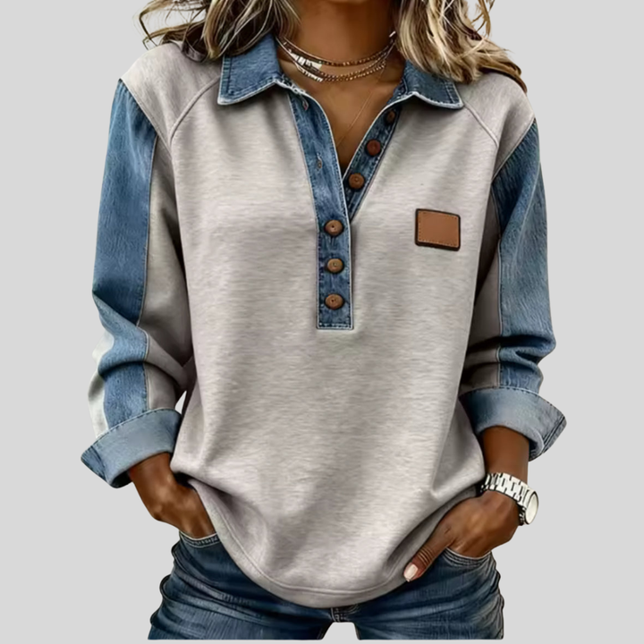 Calvyre-Paris  | Pull Col Boutonné Bicolore pour Femme Pauline