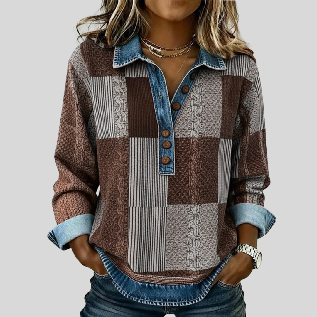 Calvyre-Paris | Pull Patchwork Effet Denim pour Femme Sylvie
