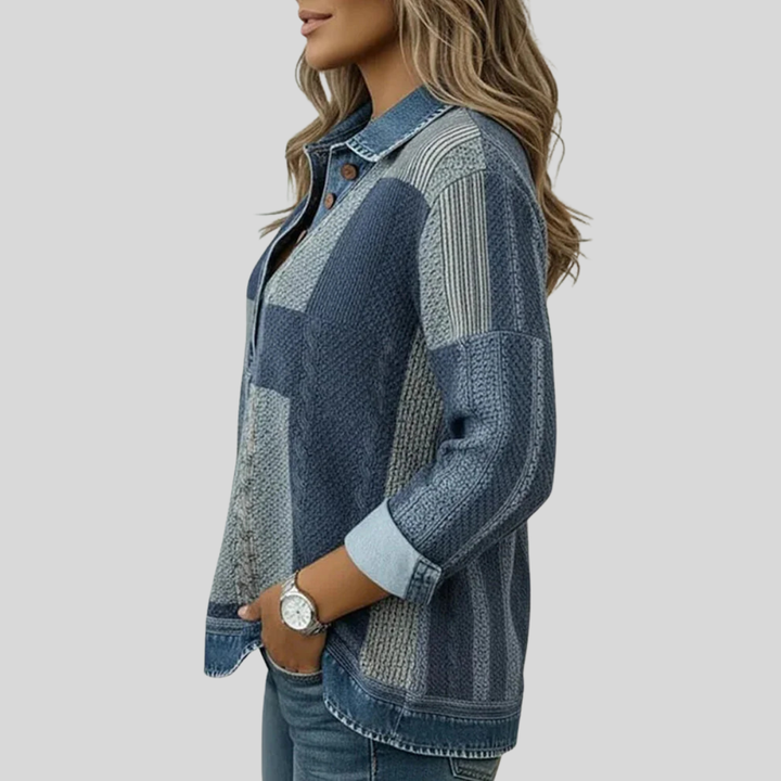 Calvyre-Paris | Pull Patchwork Effet Denim pour Femme Sylvie