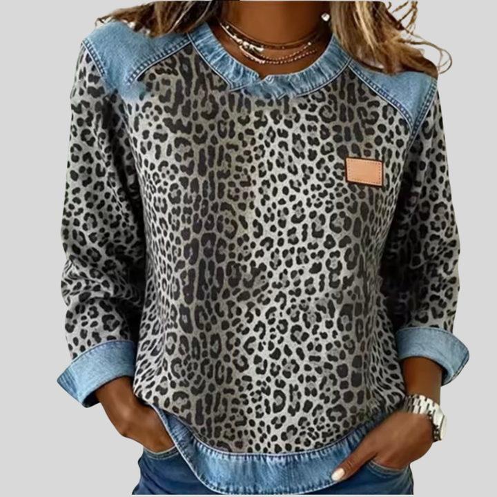 Calvyre-Paris  | Sweat Léopard Effet Denim pour Femme Marie