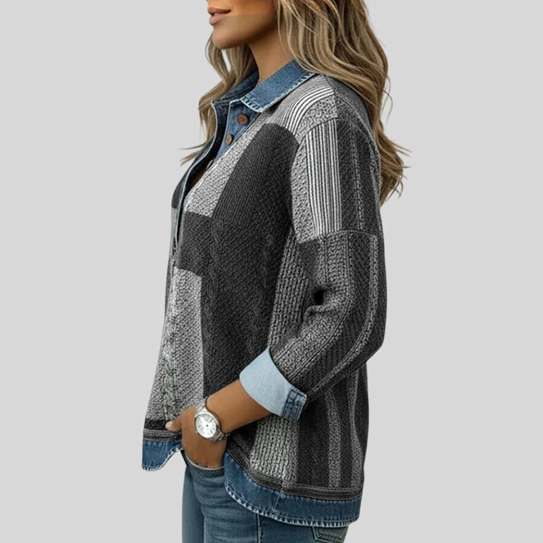 Calvyre-Paris | Pull Patchwork Effet Denim pour Femme Sylvie