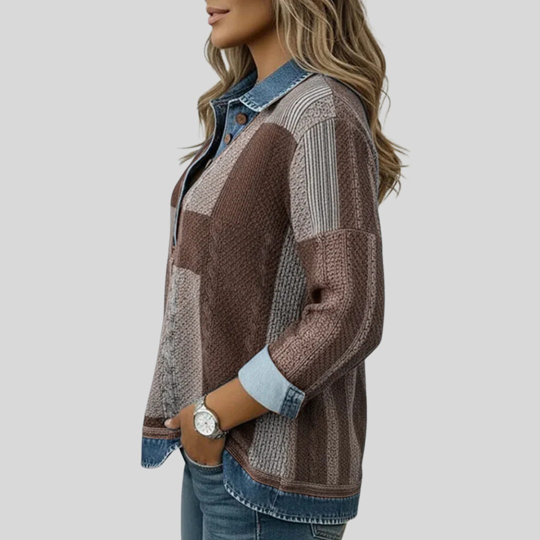 Calvyre-Paris | Pull Patchwork Effet Denim pour Femme Sylvie