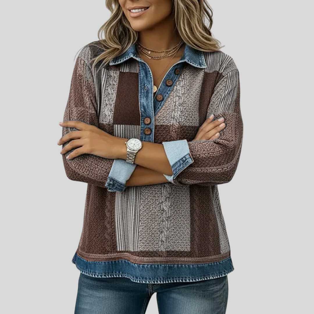 Calvyre-Paris | Pull Patchwork Effet Denim pour Femme Sylvie