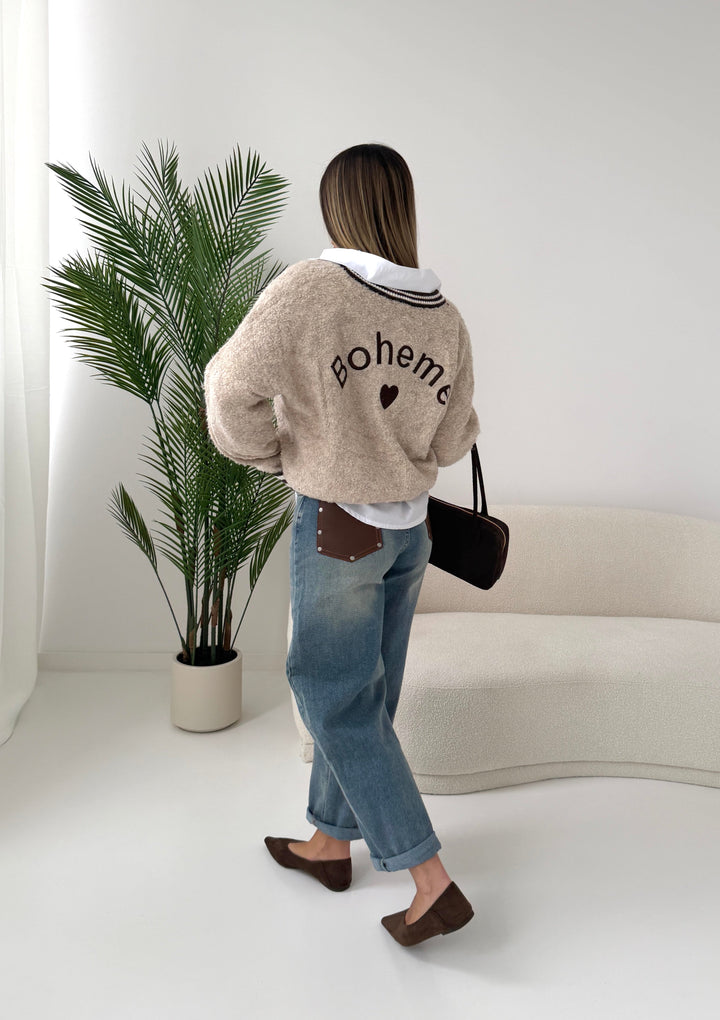 Calvyre-Paris | Blouson bomber Bohème en maille de laine mélangée beige