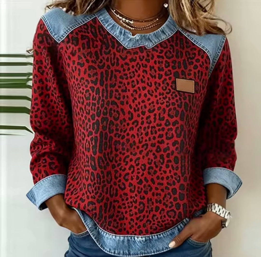 Calvyre-Paris  | Sweat Léopard Effet Denim pour Femme Marie