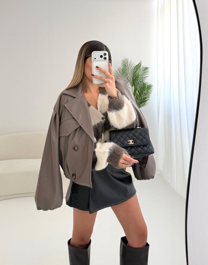 Calvyre-Paris | Blouson bomber taupe en simili cuir