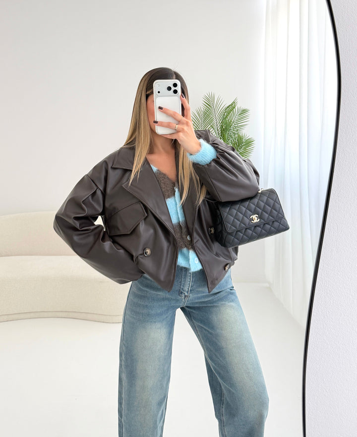 Calvyre-Paris | Blouson bomber marron en simili cuir
