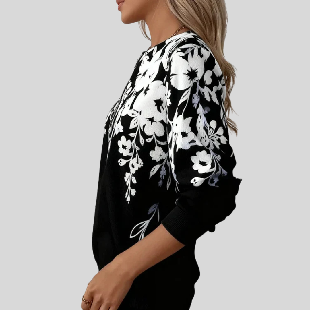 Calvyre-Paris  | Sweat Zippé Fleurs Graphiques pour Femme Aveline