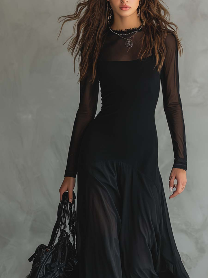 Calvyre-Paris | Noémie | Robe longue évasée en tulle noir