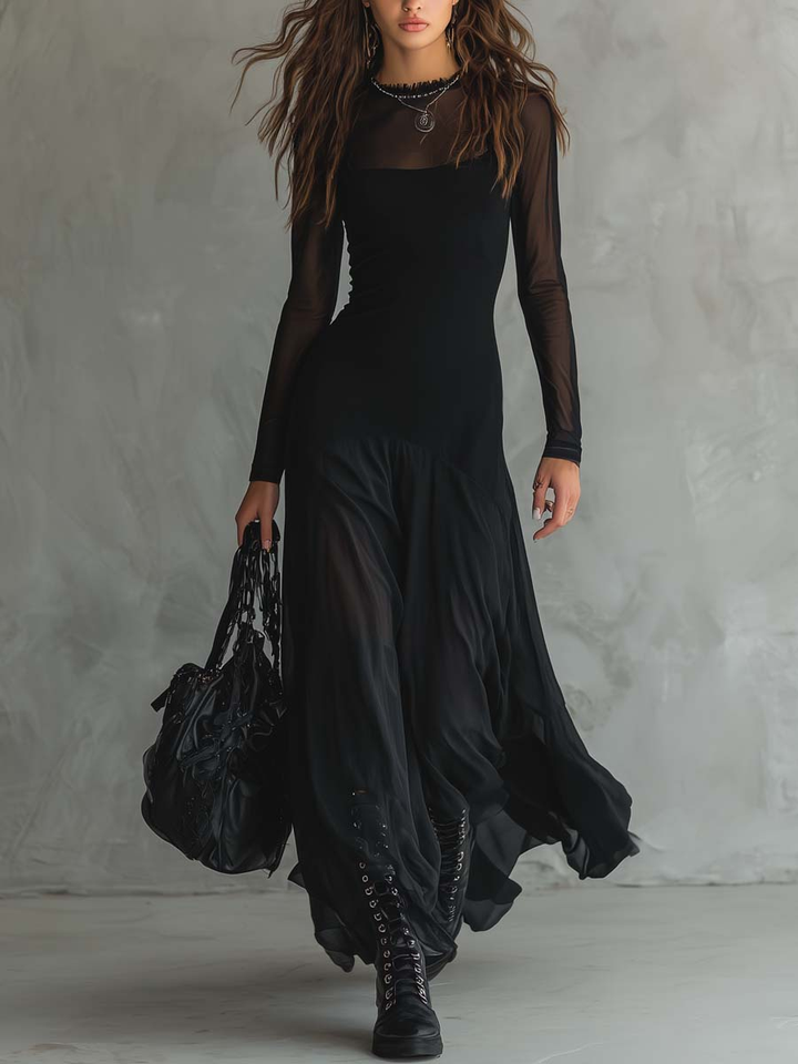 Calvyre-Paris | Noémie | Robe longue évasée en tulle noir