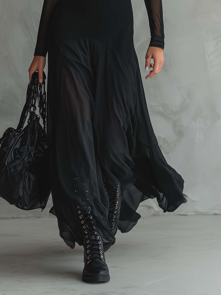 Calvyre-Paris | Noémie | Robe longue évasée en tulle noir