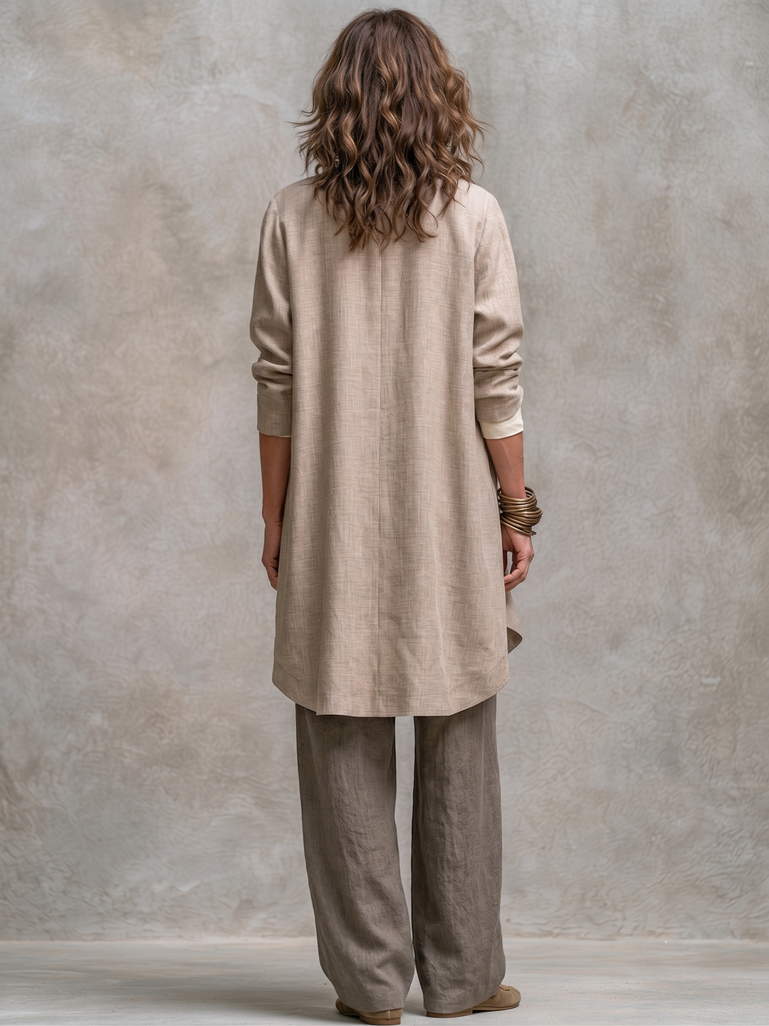 Calvyre-Paris | Anaïs | Ensemble trois pièces grège à pantalon large