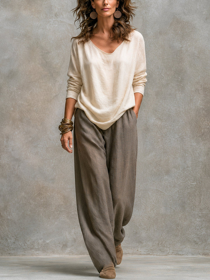 Calvyre-Paris | Anaïs | Ensemble trois pièces grège à pantalon large