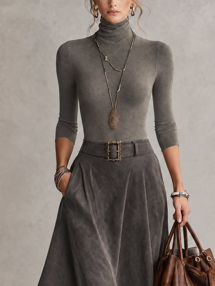 Calvyre-Paris | Clémence | Ensemble gris à col montant et jupe asymétrique