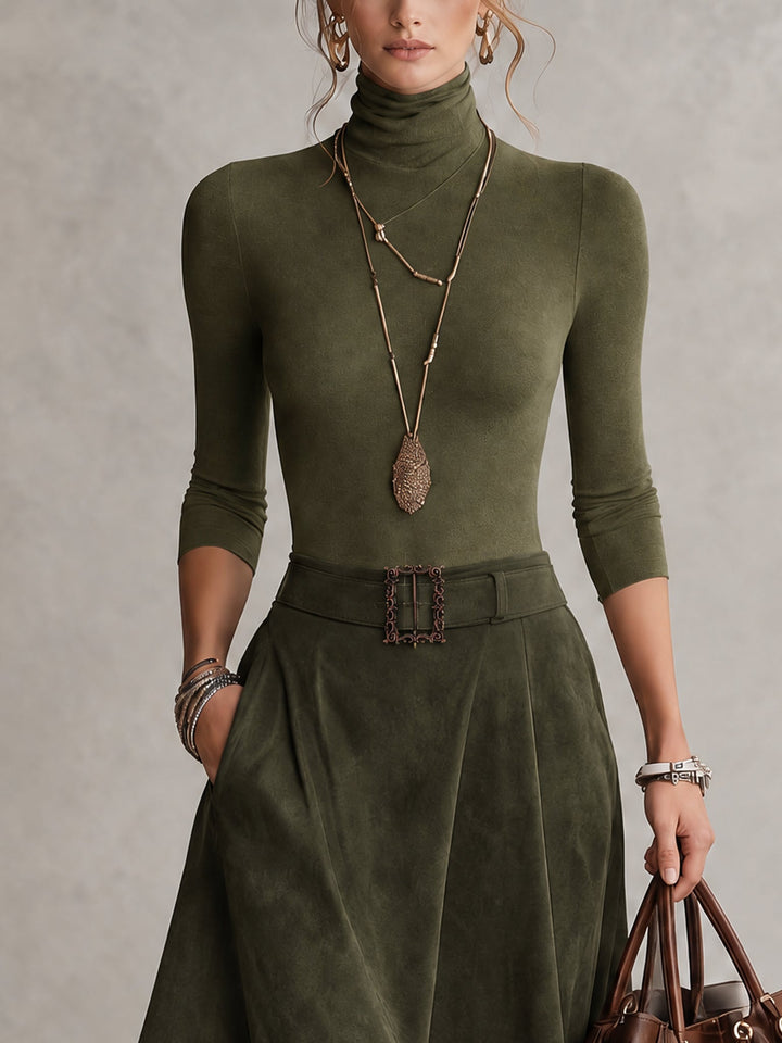 Calvyre-Paris | Francine | Ensemble vert à col montant et jupe asymétrique