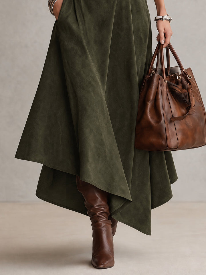 Calvyre-Paris | Francine | Ensemble vert à col montant et jupe asymétrique