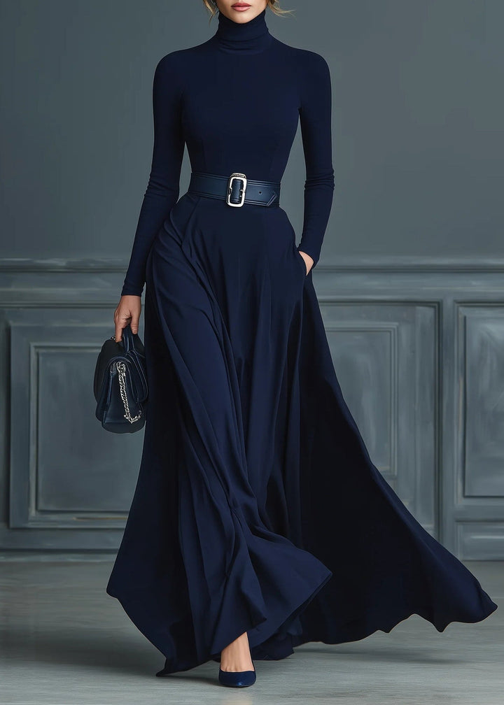 Calvyre-Paris | Geneviève | Robe longue en maille à col montant