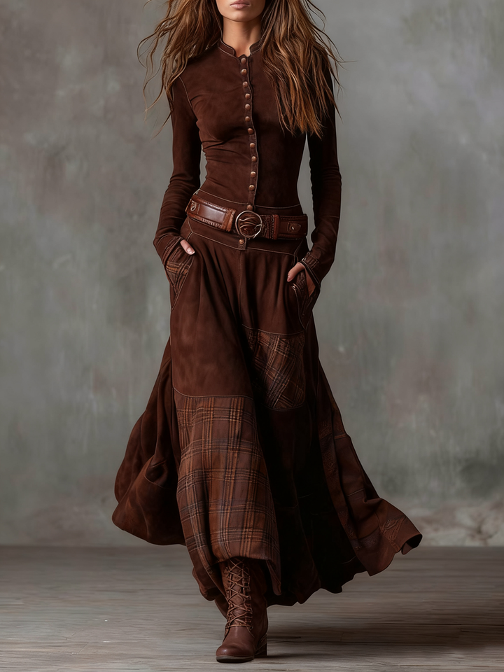 Calvyre-Paris | Élise | Robe longue en suédine avec ceinture