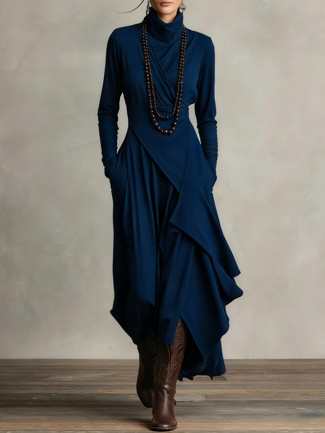 Calvyre-Paris | Solange | Robe longue drapée à col montant