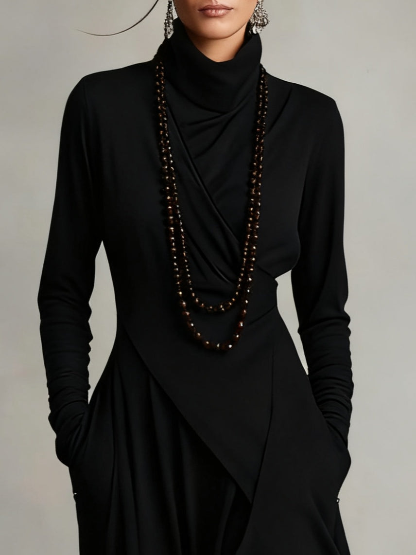 Calvyre-Paris | Solange | Robe longue drapée à col montant
