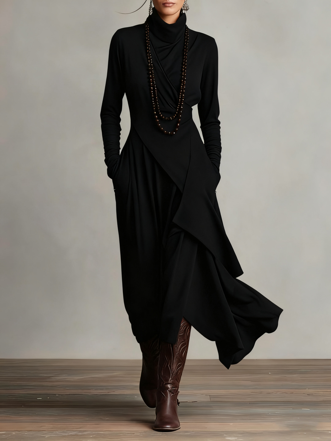 Calvyre-Paris | Solange | Robe longue drapée à col montant