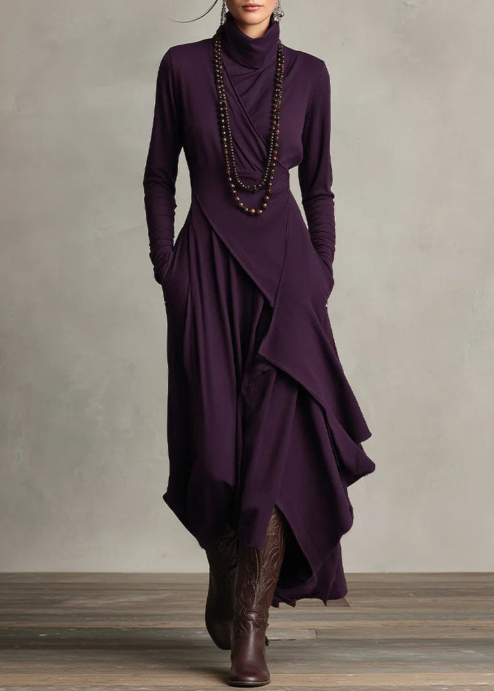 Calvyre-Paris | Solange | Robe longue drapée à col montant