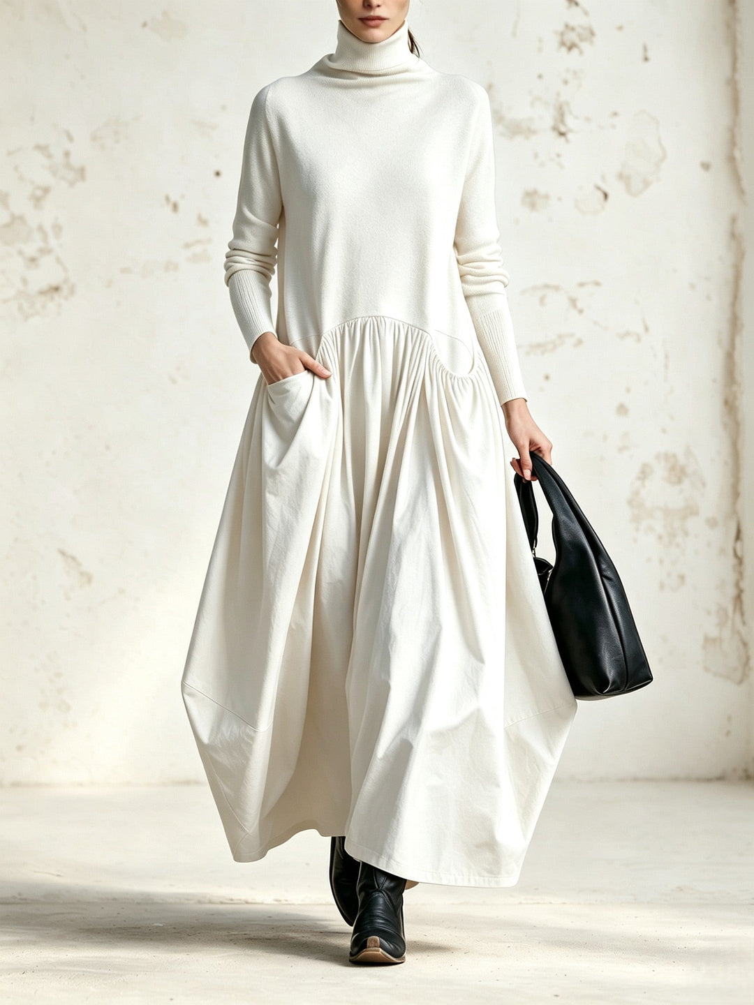 Calvyre-Paris | Odette | Robe longue ample à col montant