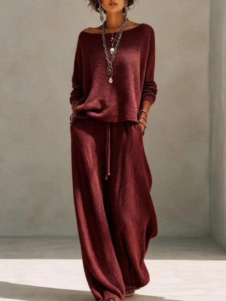 Calvyre-Paris | Amélie | Ensemble pull à col bateau et pantalon large