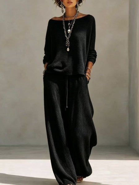 Calvyre-Paris | Amélie | Ensemble pull à col bateau et pantalon large