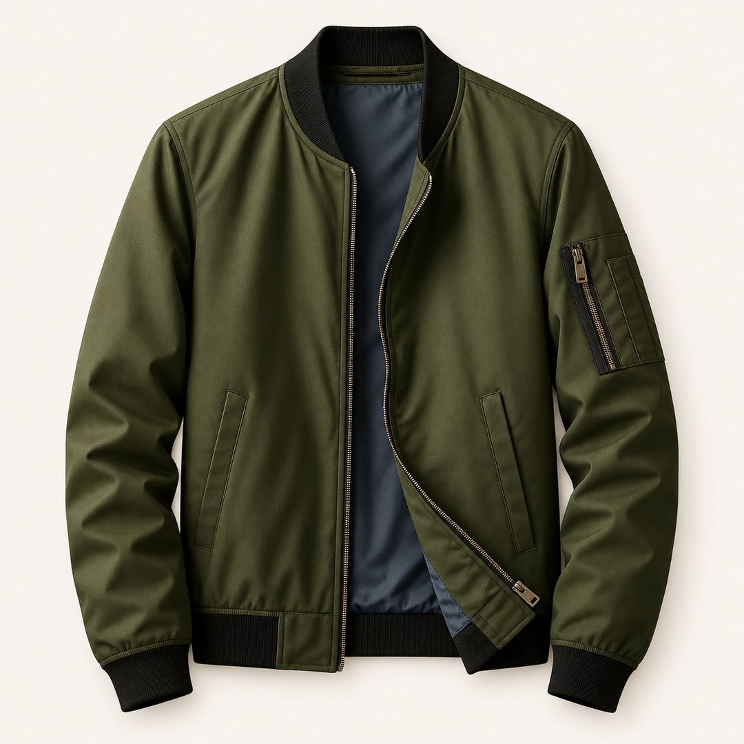 Calvyre-Paris | Blouson bomber intemporel — vue de face sur fond blanc cassé.