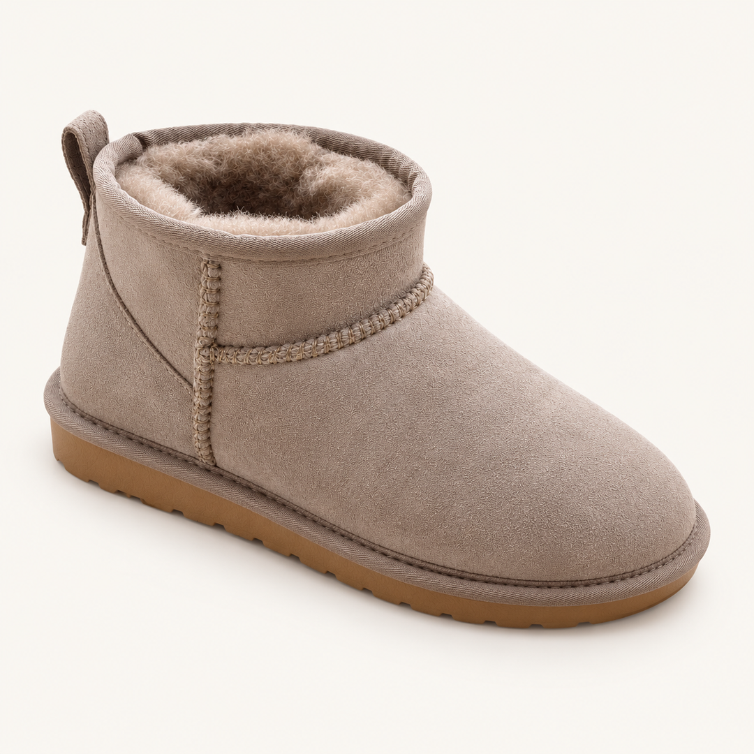 Calvyre-Paris Alix – Bottines fourrées femmes — Taupe, sur fond blanc cassé.