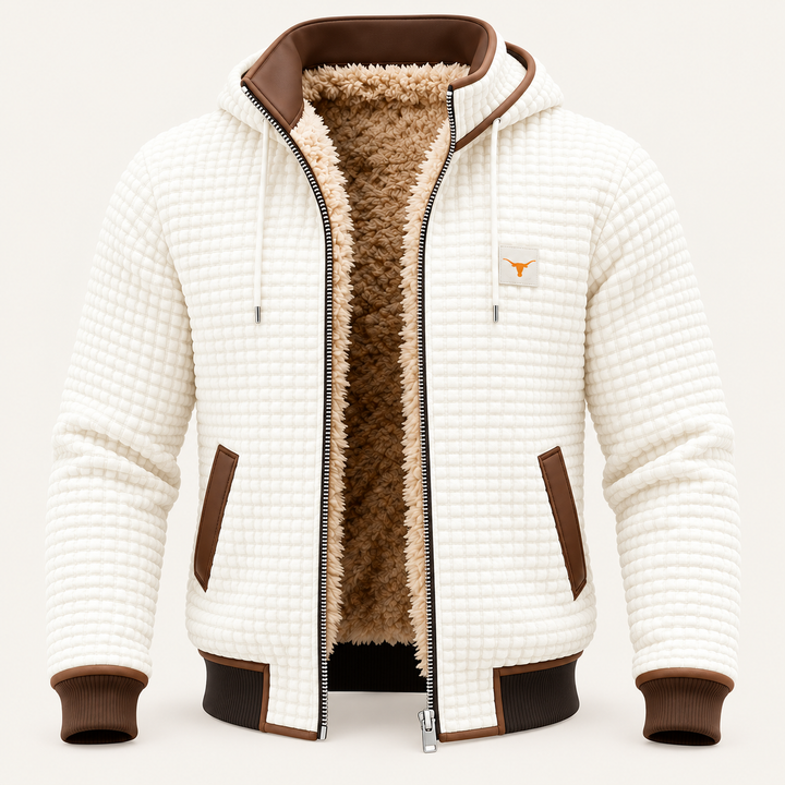 Calvyre-Paris| Veste rétro à capuche et fermeture éclair — Wit, sur fond blanc cassé.