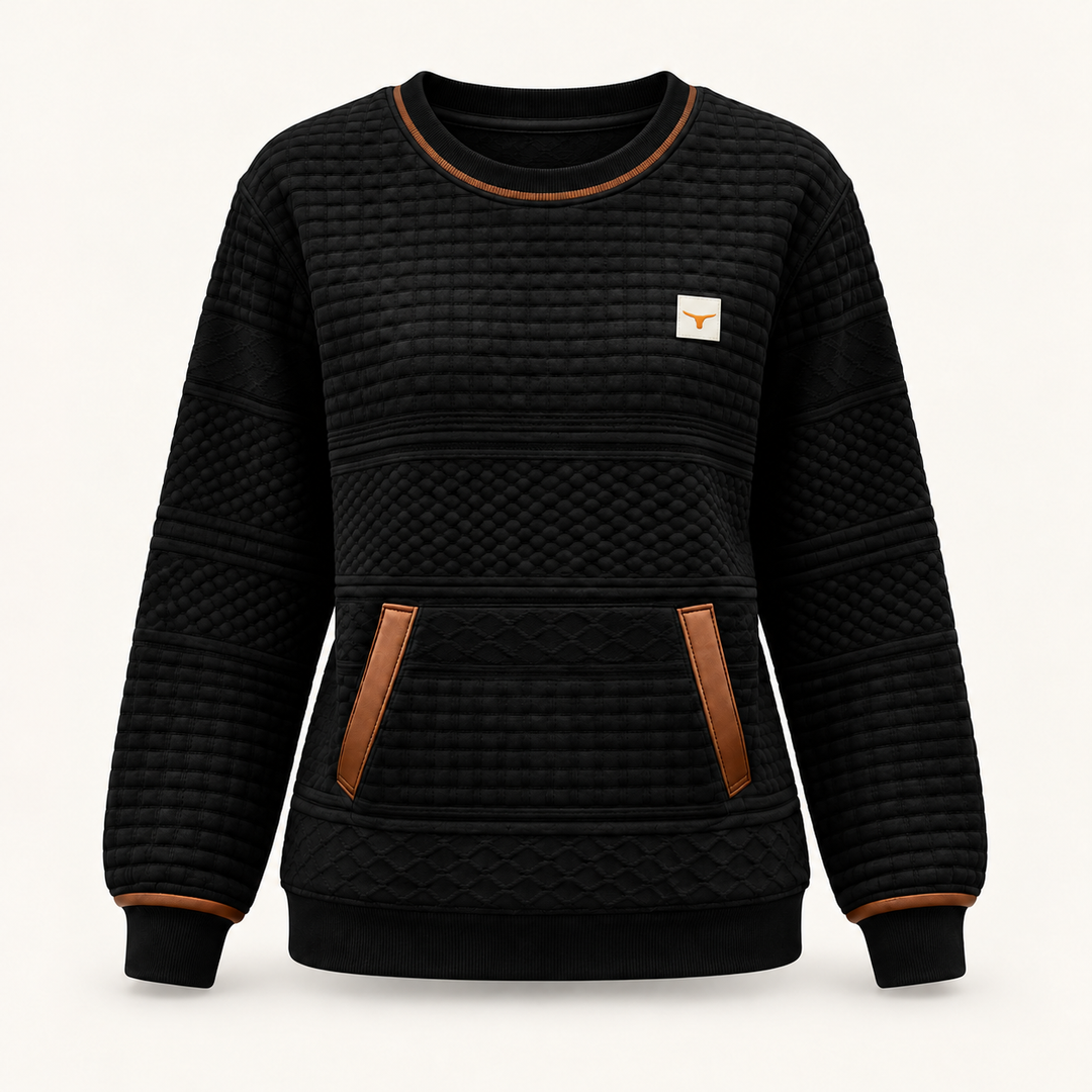 Calvyre-Paris  | Sweat Matelassé Col Rond pour Femme Chloé — Noir, sur fond blanc cassé.
