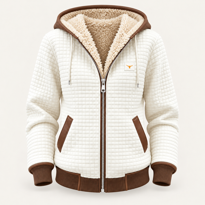 Calvyre-Paris  | Veste Matelassée à Capuche pour Femme Camille — Blanc, sur fond blanc cassé.