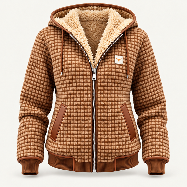 Calvyre-Paris  | Veste Matelassée à Capuche pour Femme Camille — Beige, sur fond blanc cassé.