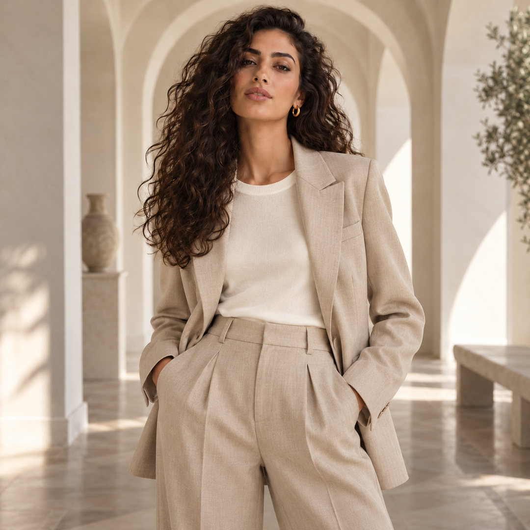 Tenues complètes pour femme — ensemble beige et maille ivoire