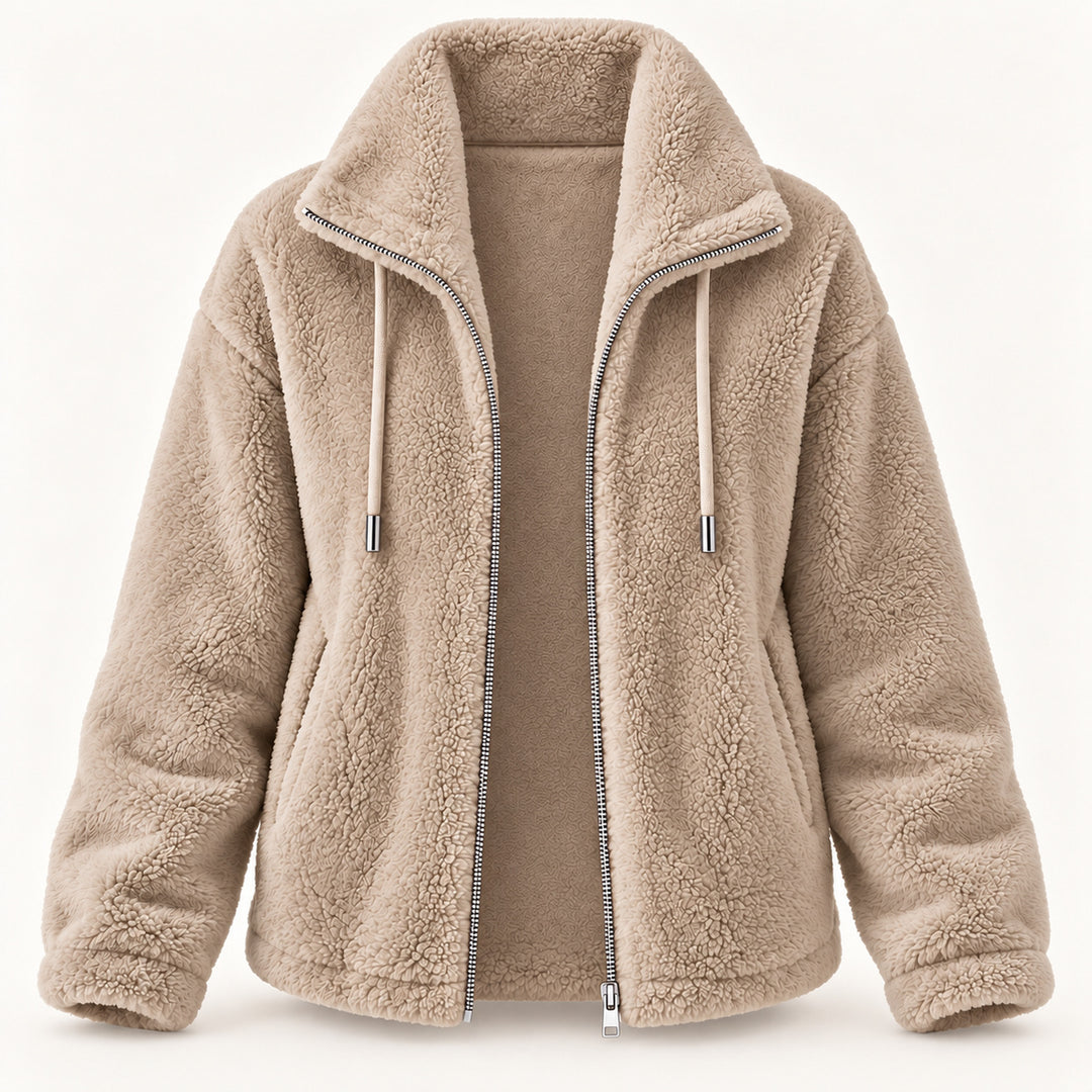 Céliane - veste teddy à col montant, beige, vue de face